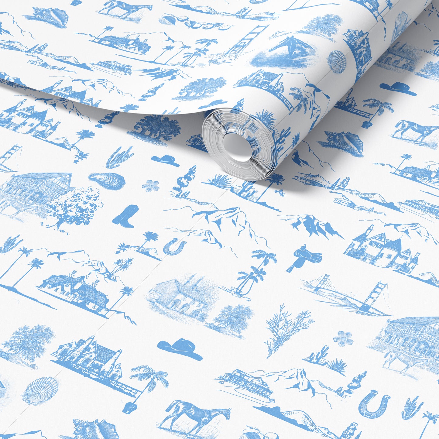 Coastal Cowboy Blue Toile Wallpaper