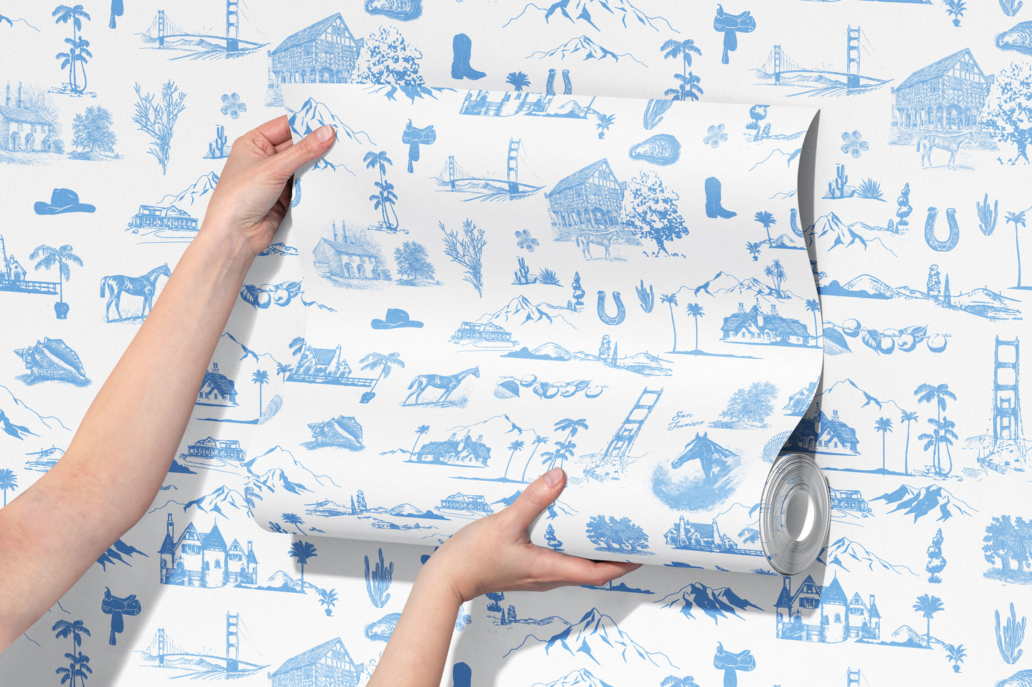 Coastal Cowboy Blue Toile Wallpaper