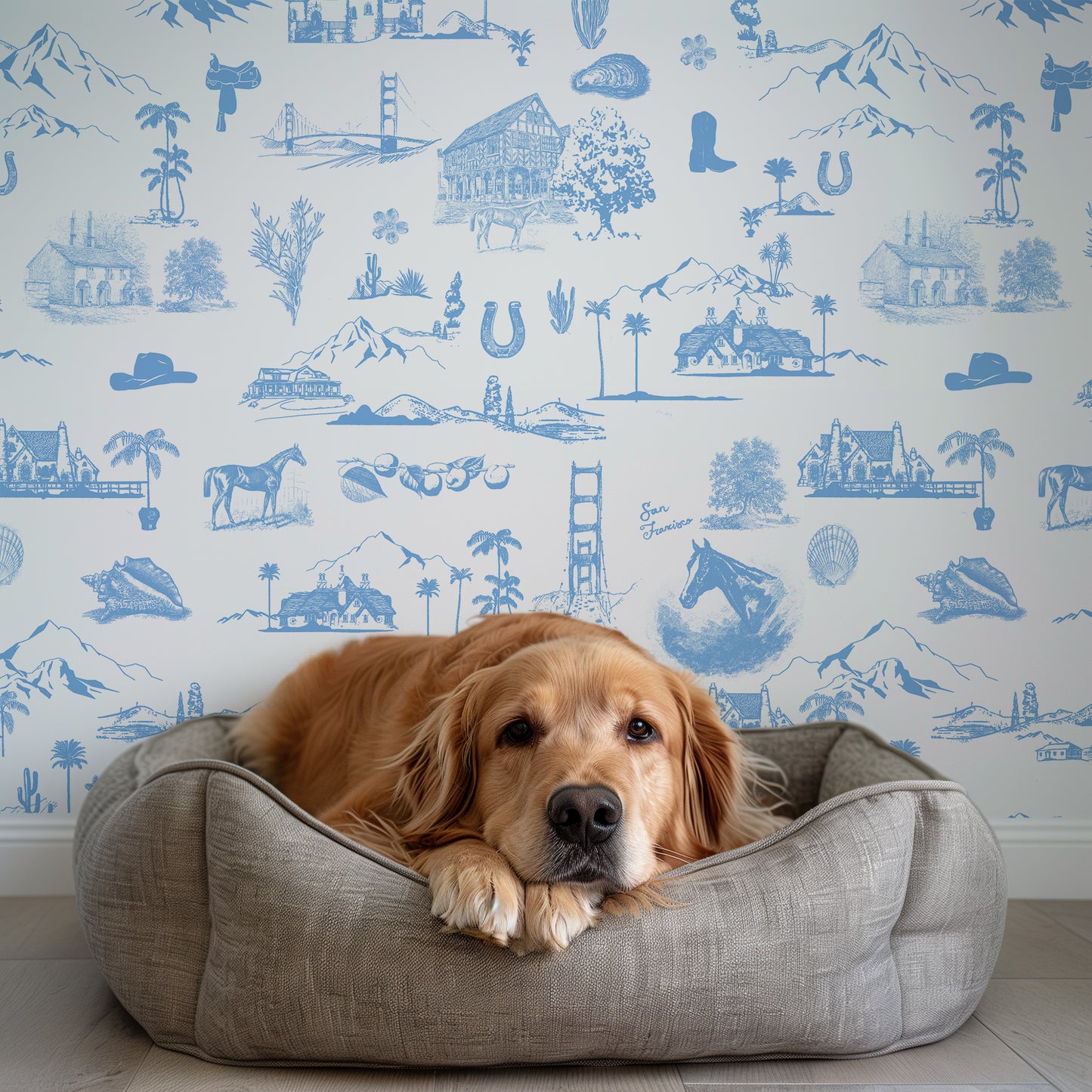 Coastal Cowboy Blue Toile Wallpaper