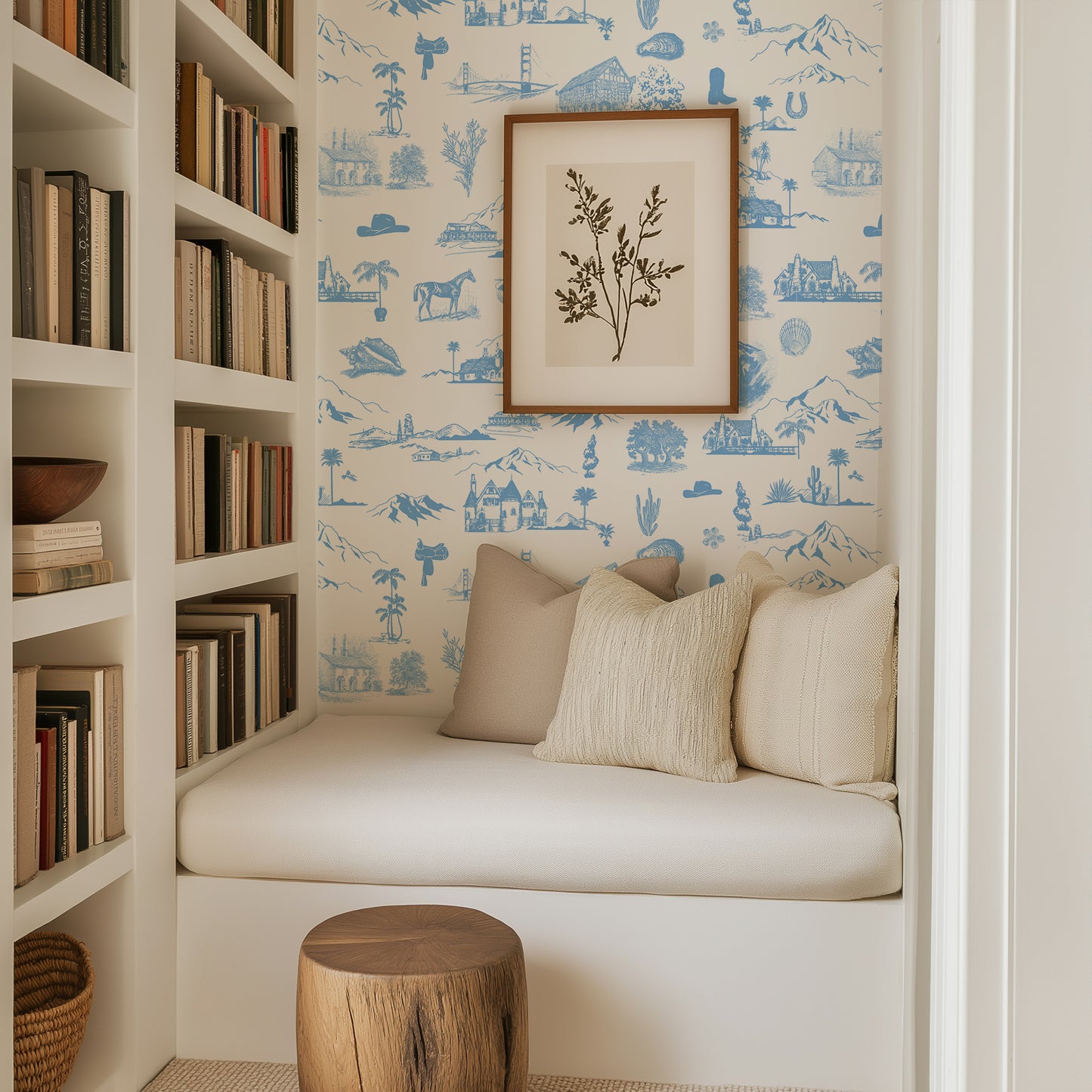 Coastal Cowboy Blue Toile Wallpaper